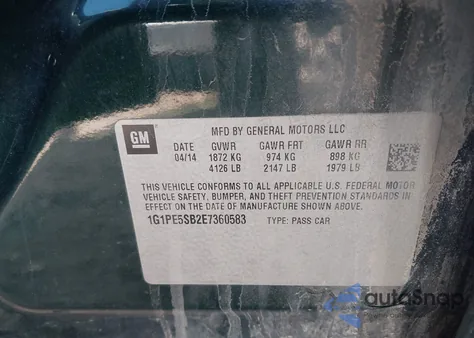 2014 Chevrolet Cruze 2Lt Auto from USA, damaged, VIN 1G1PE5SB2E7360583